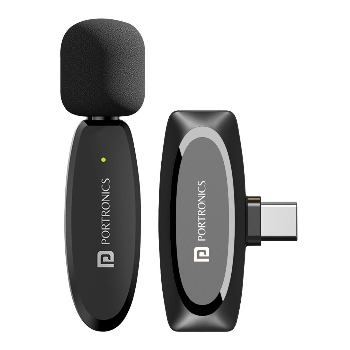 Portronics Dash 7 Wireless Recording Microphone with Type-C Receiver, 2.4GHz Wireless Lavalier Mic for Smartphones, Noise Reduction & Plug-and-Play – Black