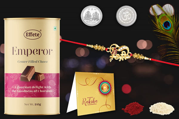 Multicolor Braceletrakhi (K1_201_crm) Chocolate Silver And Golden Work Rakhi With Red Dori Rakhi And Chocolate For Brother Rakhi Gift Chocolate For Brother Rakhi With Gift