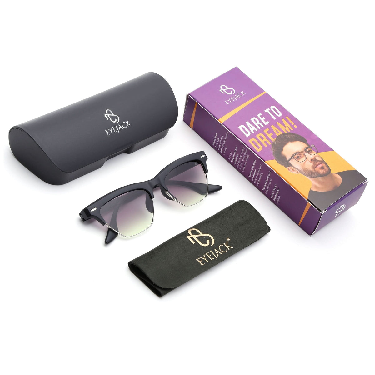 Eyejack Matte Black Half Rim Sunglasses for Men and Women - detail view