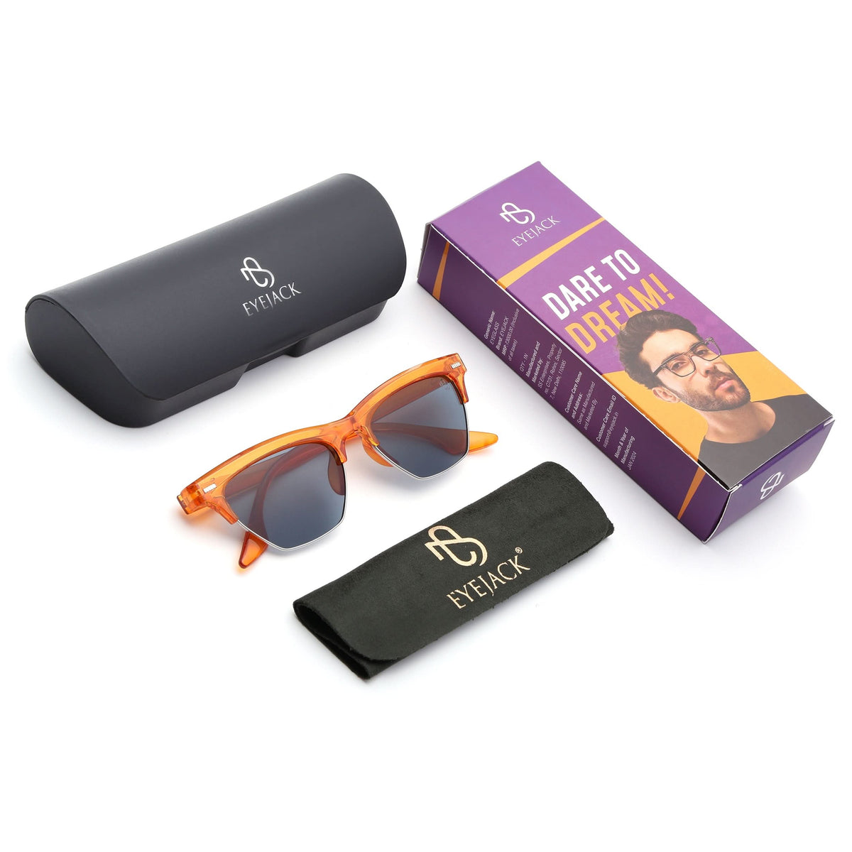 Eyejack Orange Half Rim Sunglasses for Men and Women - detail view