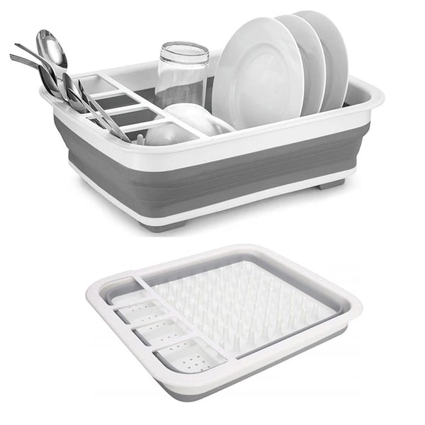Collapsible Folding Silicone Dish Drying Drainer Rack With Spoon Fork Knife Storage Holder HP DD
