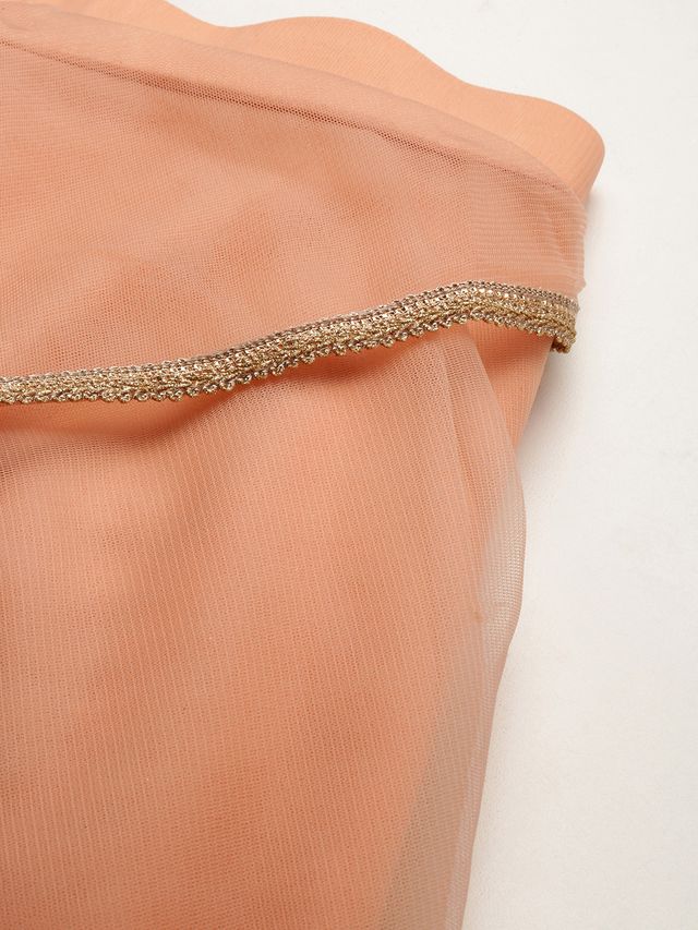Bollywood Vogue Ready To Wear Green Georgette Sequins N Peach Net Lehenga