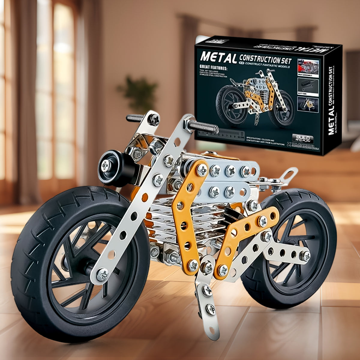 Metal Bike Creative Mechanical Construction Engineering Kit8 & 140 Part Of Bike Tool 1 Set