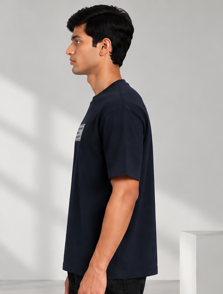 HUSTLE Men's Crew Neck Oversized T-Shirt – Navy Blue