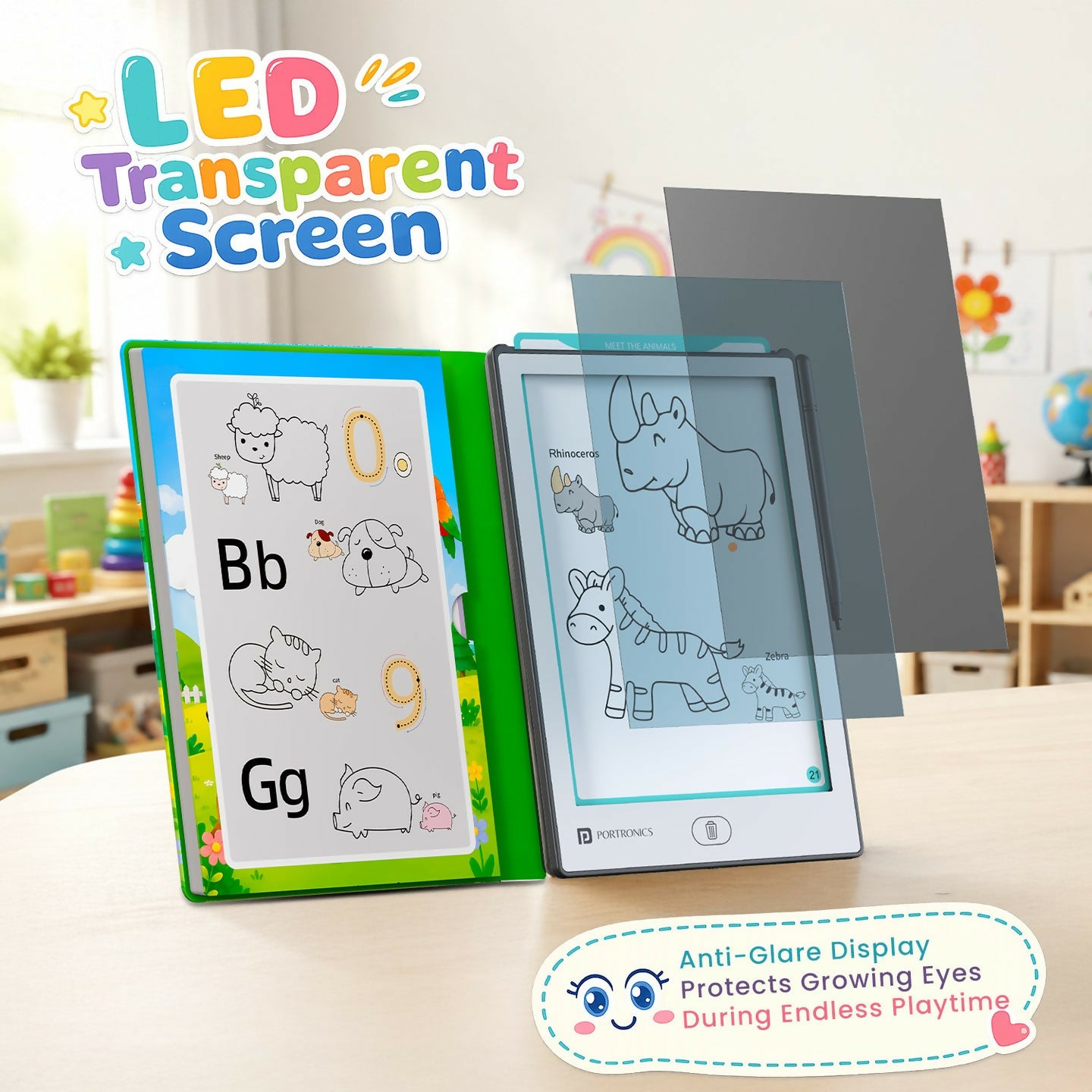 Portronics Draw Buddy Interactive LCD Tracing & Learning Tablet with 40 Activities, Pressure-Sensitive Writing & Screen Lock – Portable Learning Kit