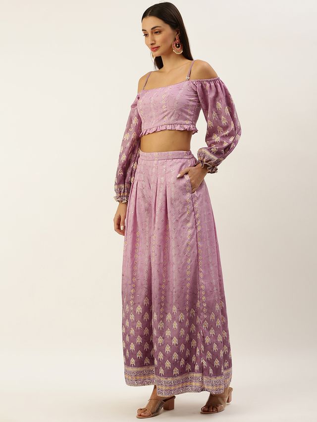 Bollywood Vogue Ready To Wear Mauve Art Silk Digital Printed Co Ords Set