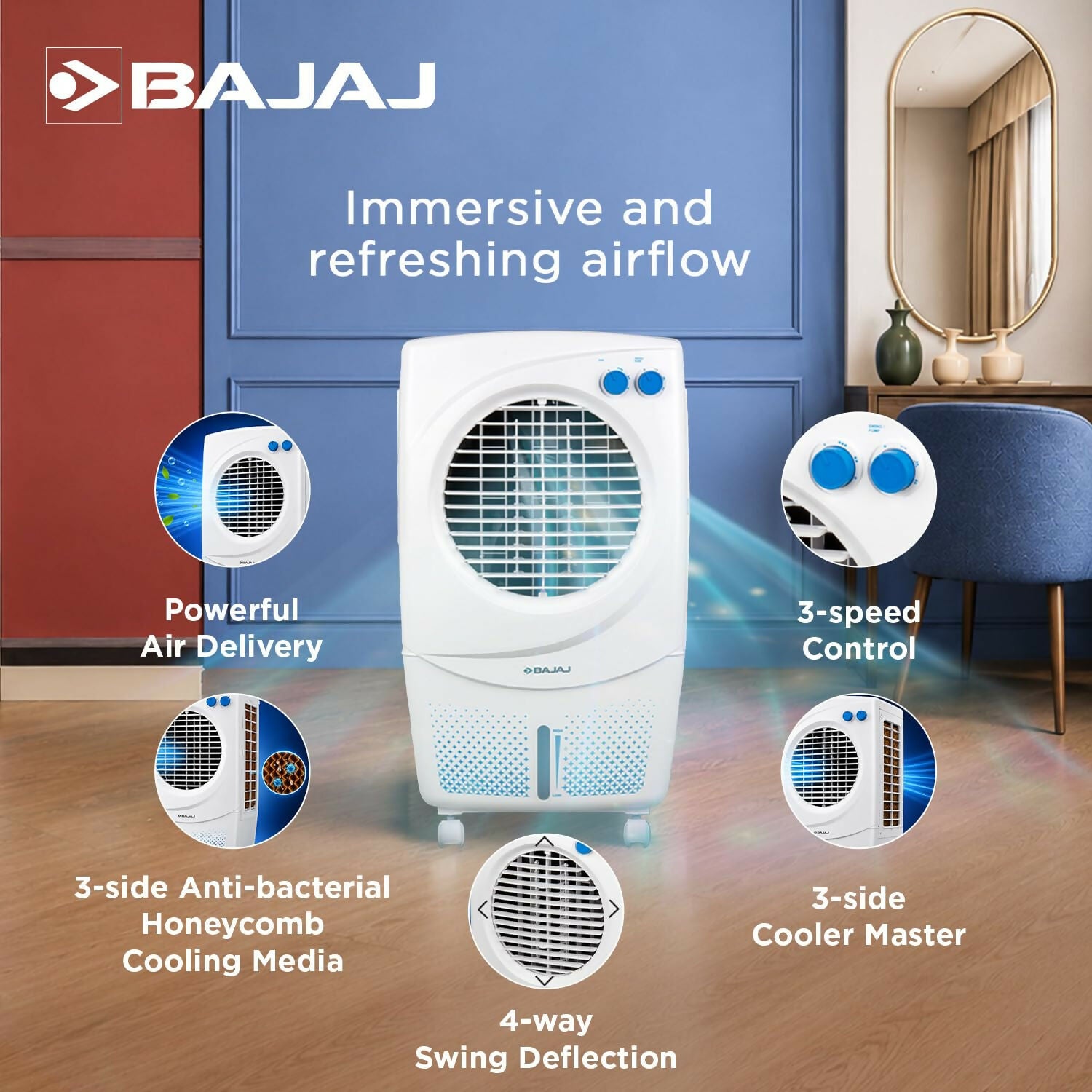 BAJAJ 36 L Room/Personal Air Cooler (White, PX97 TORQUE NEW)