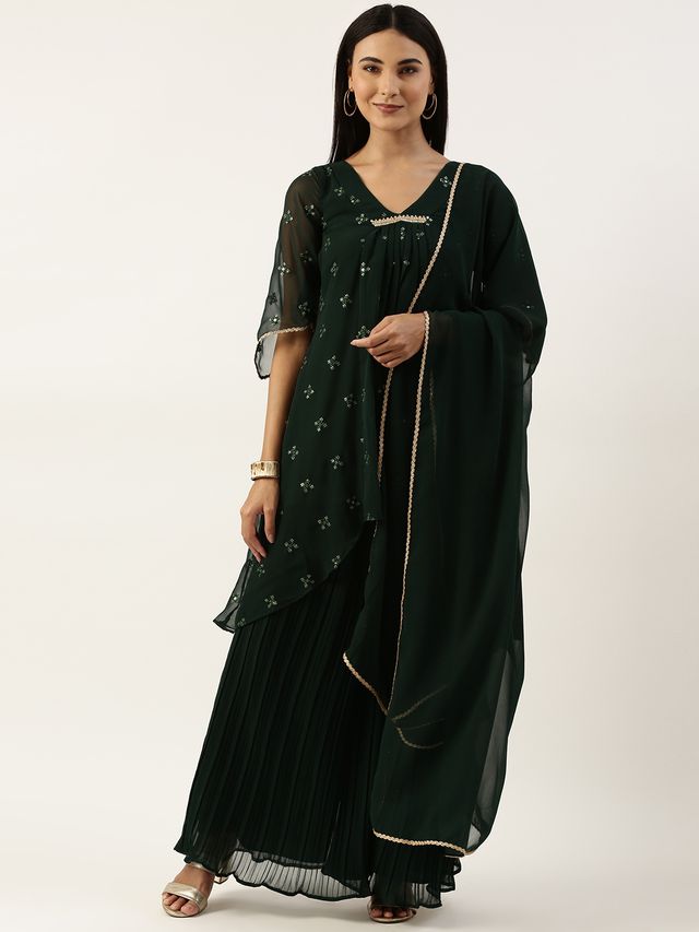 Bollywood Vogue Ready To Wear Green Embroidered Salwar Set