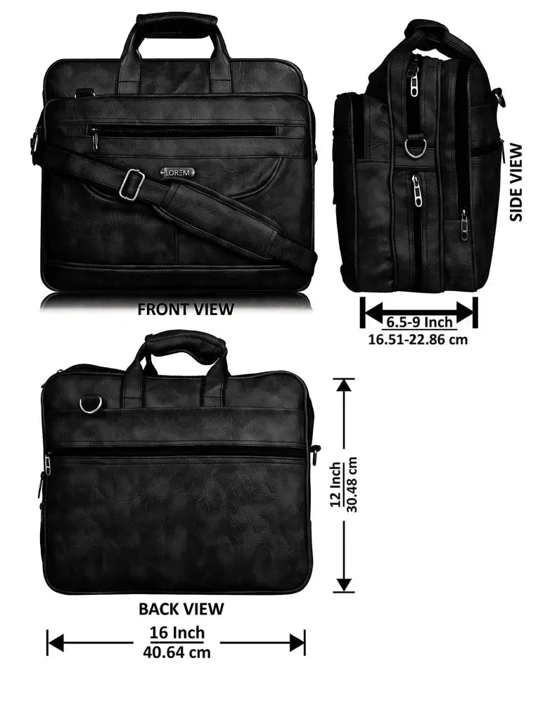 LOREM Black Color Faux Leather 28L Messenger Bag For Men (BG22) LOREM