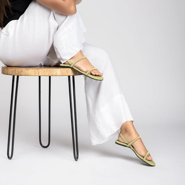 Lily Dual-Strap Vegan Leather Green Women Sandals Planet Paaduks