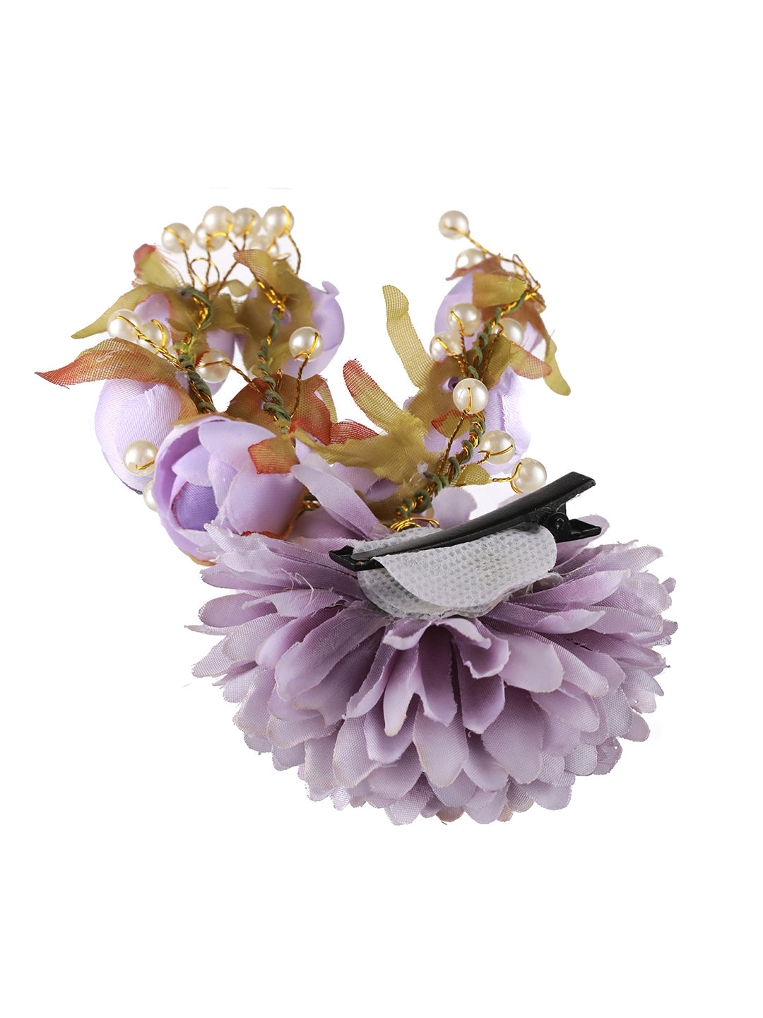 Women Mauve Embellished Artificial Flower & Pearl Beaded Gajra Designed Hair Pin