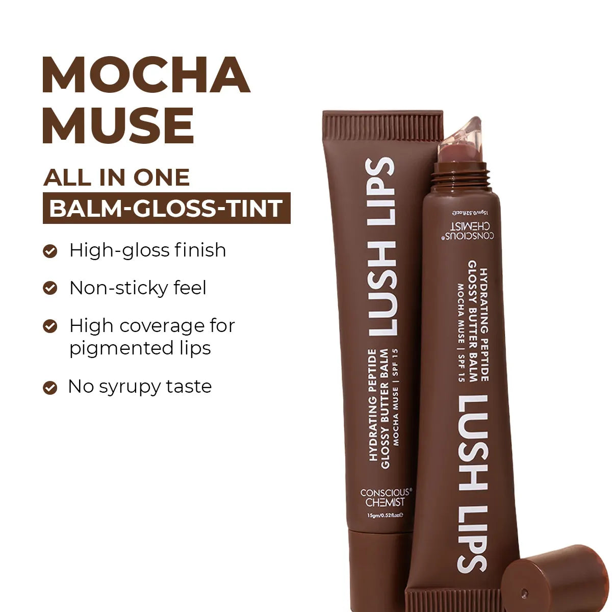 Glossy Peptide Lip Balm | Mocha Muse | Hydrates & Plumps | Lush Lips