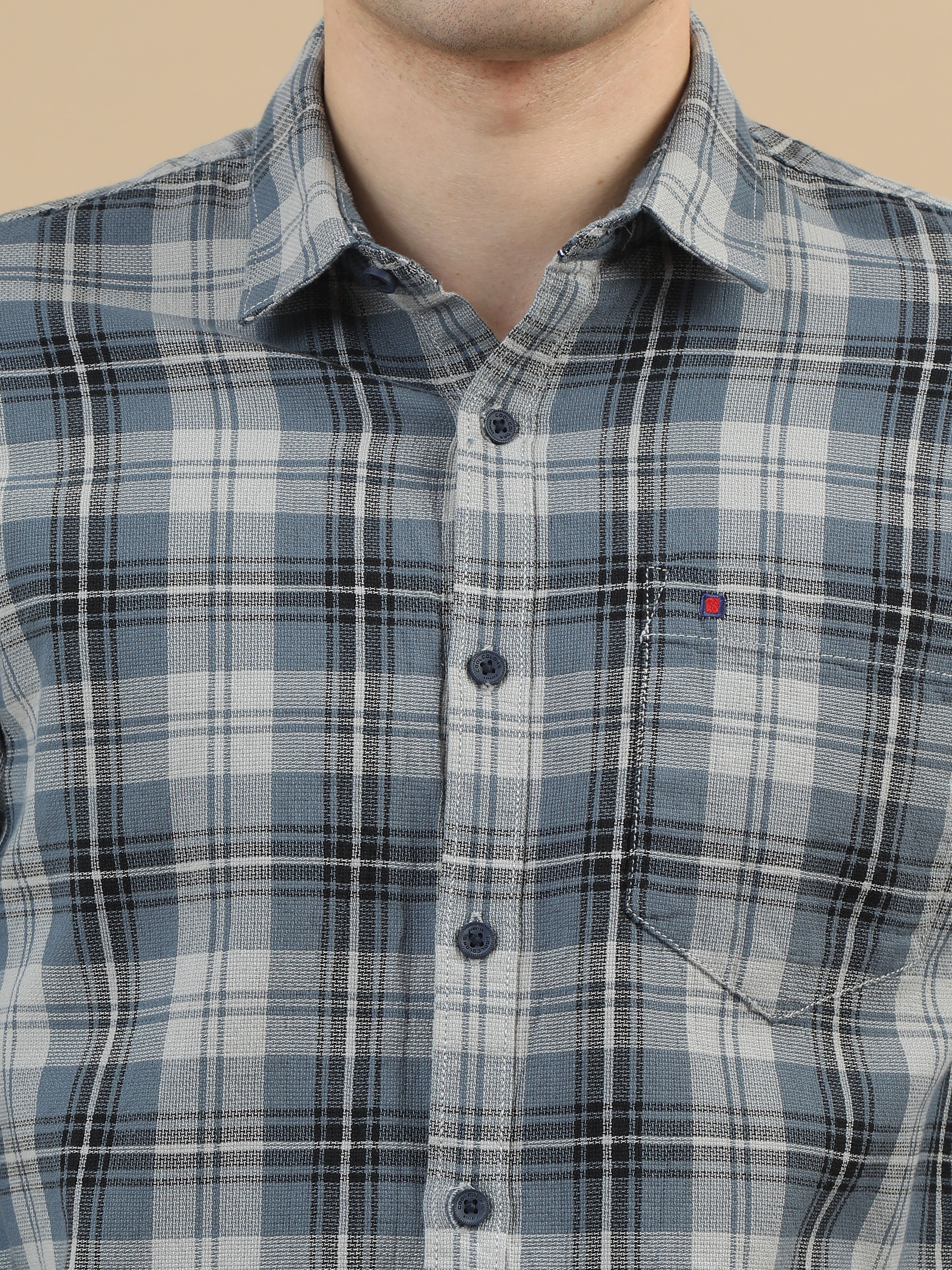 Men Grey Slim Fit Checks Full Sleeve Casual Shirt Cool Colors