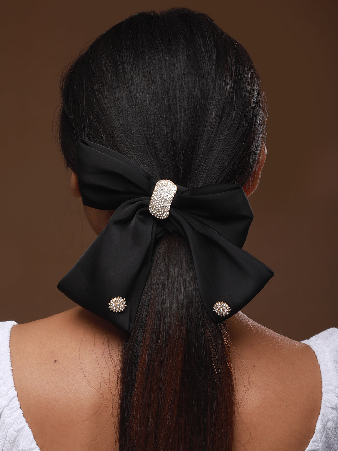 Women Black Cz Studded Embellished Ponytail Holder