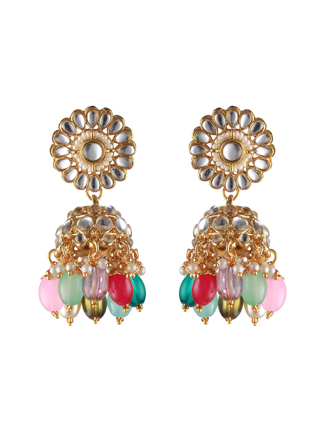 Gold-Plated Multicolored Kundan Studded & Pearl Beaded Choker Jewellery Set With Maangtikka