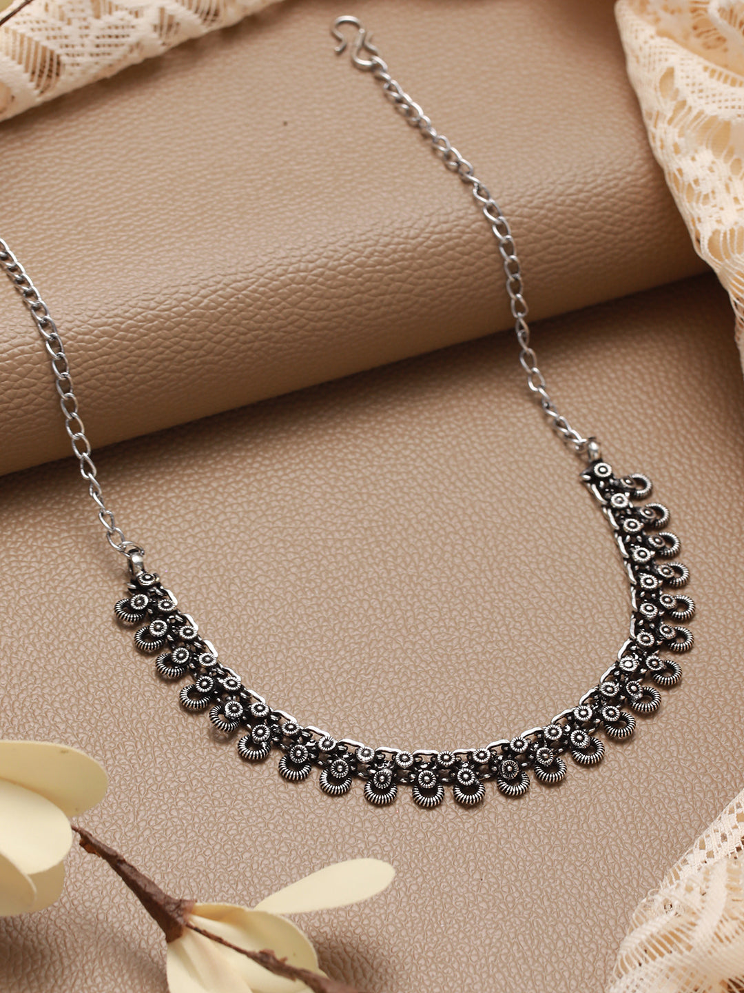 Set Of 2 Silver-Plated Black Artificial Stone Studded Necklace