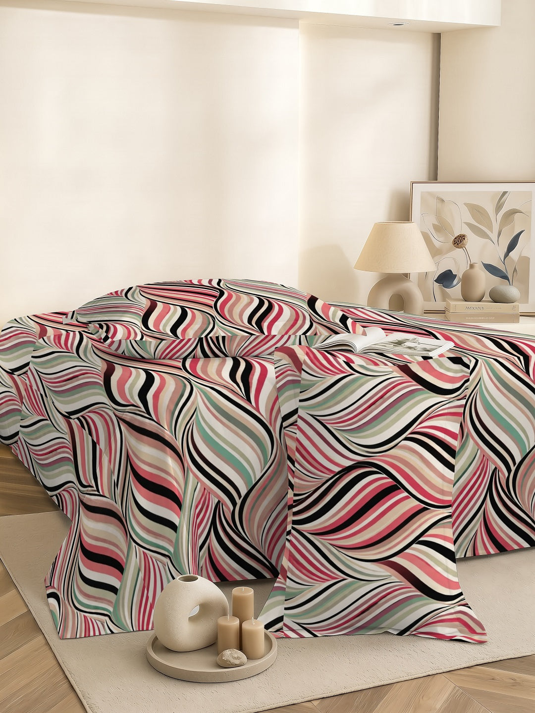 Quirky Home Coral Collection Double Bedsheet with 2 Pillow Cover - Pink