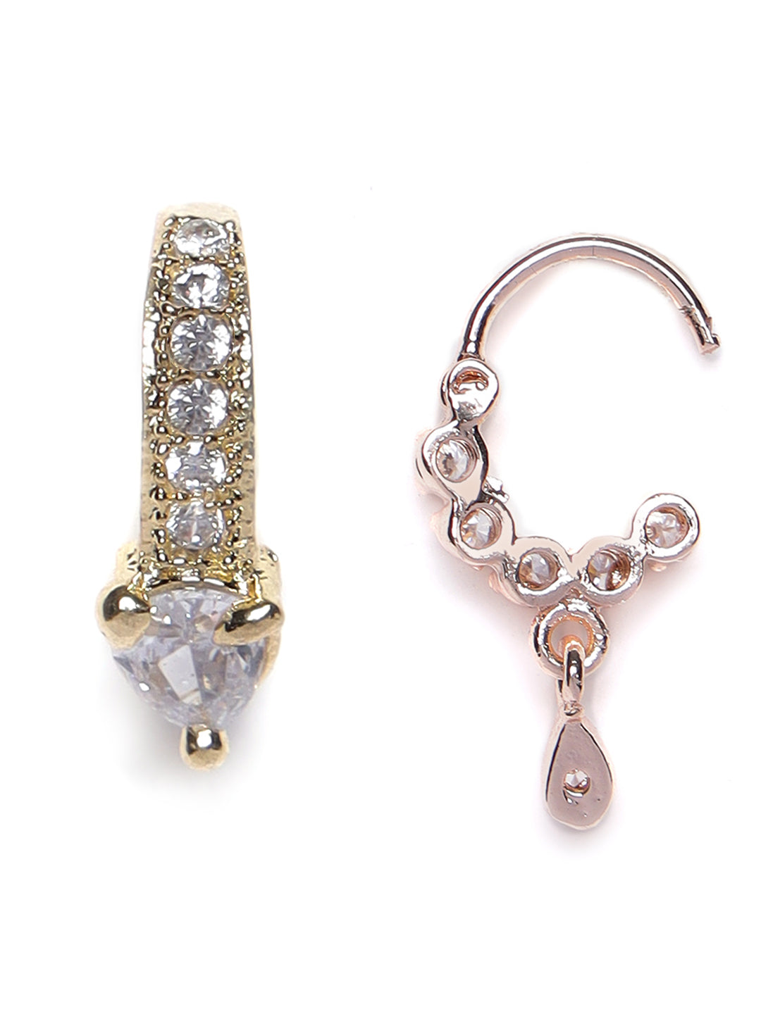 Set Of 2 Rose Gold & Gold-Plated American Diamond Studded Nose Pins