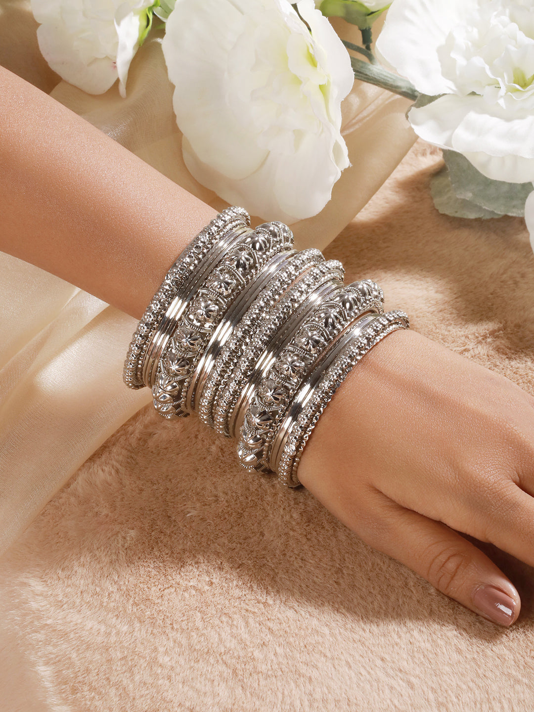 Jazz And Sizzle Set of 18 Oxidized Silver Bangles