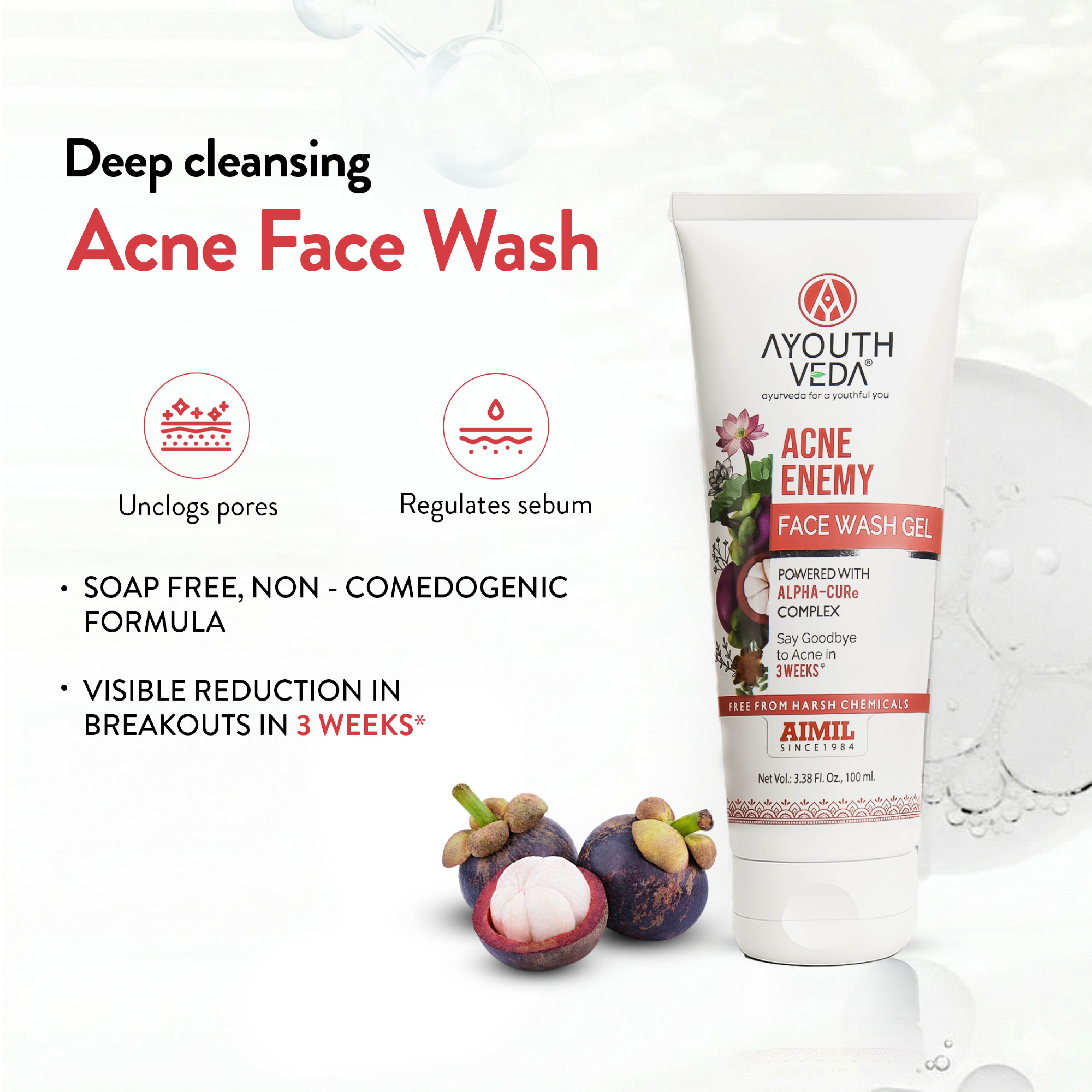 Ayouthveda Acne Enemy Face Wash Gel Pack of 3 (100 ml) Aimil Ayouthveda