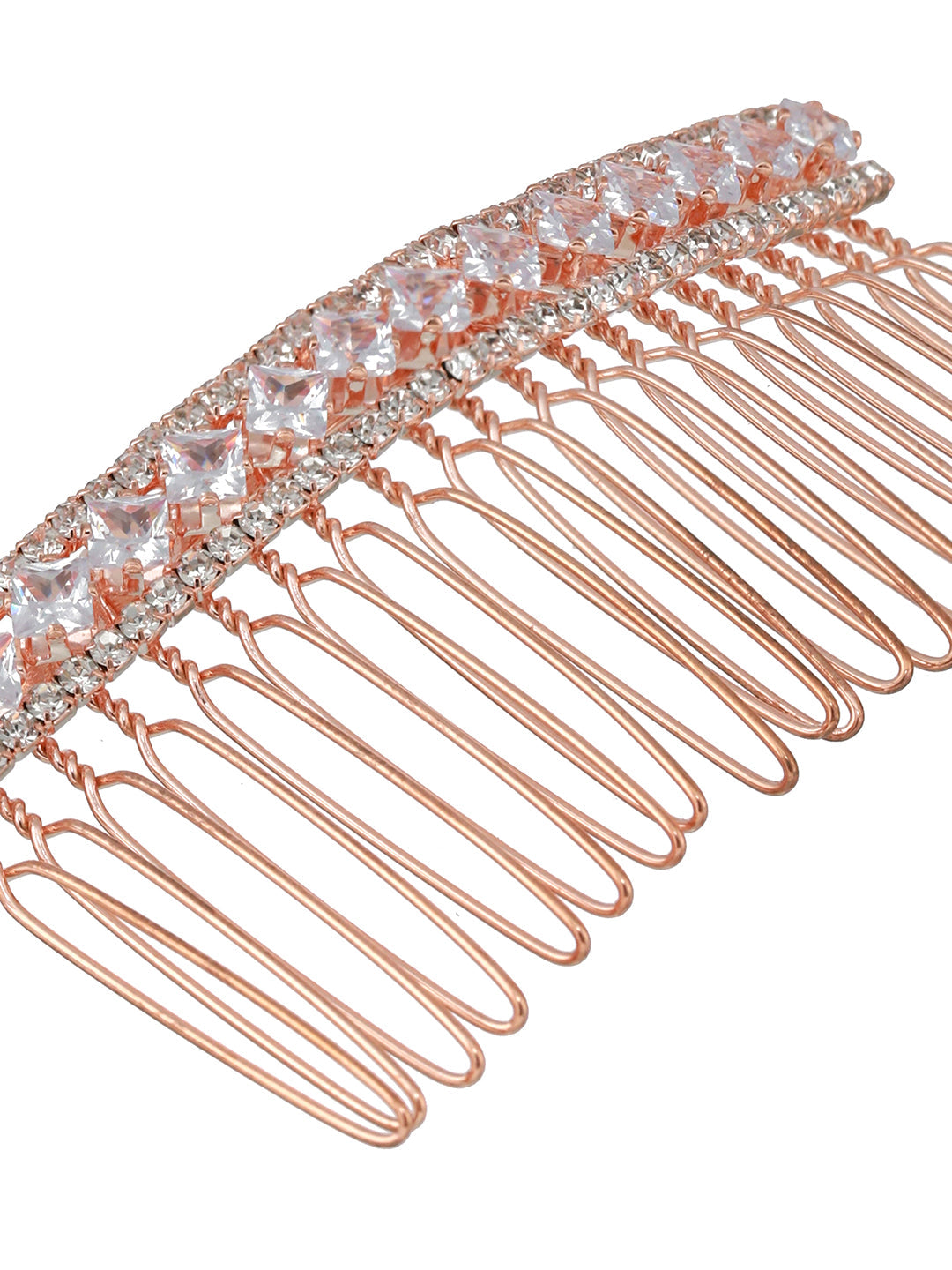 Women Rose Gold Plated & Silver-Toned Beaded Flowral Design Comb Pin