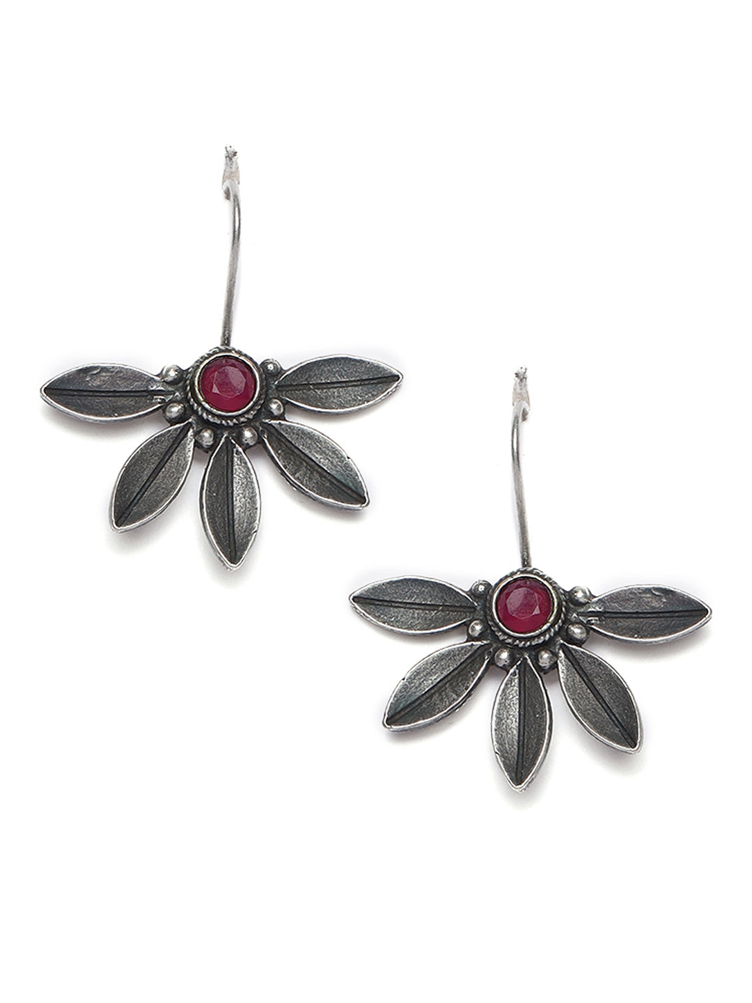 Red Oxidized Floral Drop Earrings