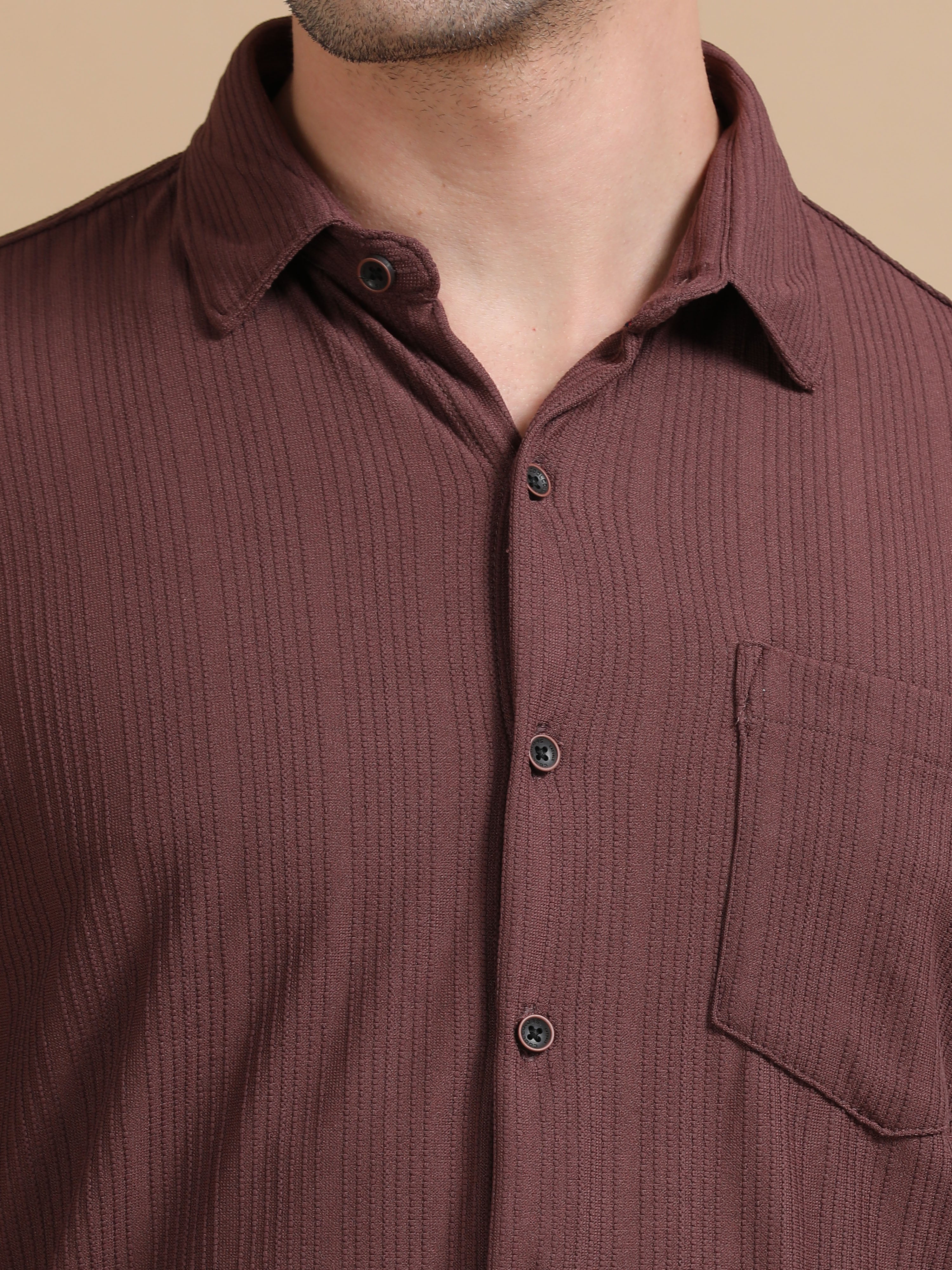 Men Maroon Full Sleeve Cotton Knitted Casual Shirt Cool Colors