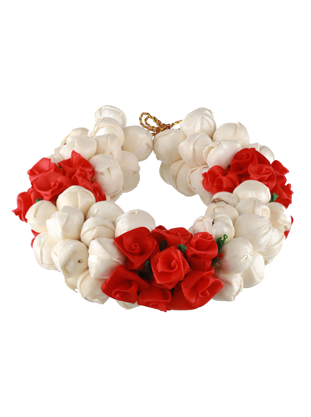 Women Red Rose & White Mogra Artificial Flower Gajra Floral Hair Bun