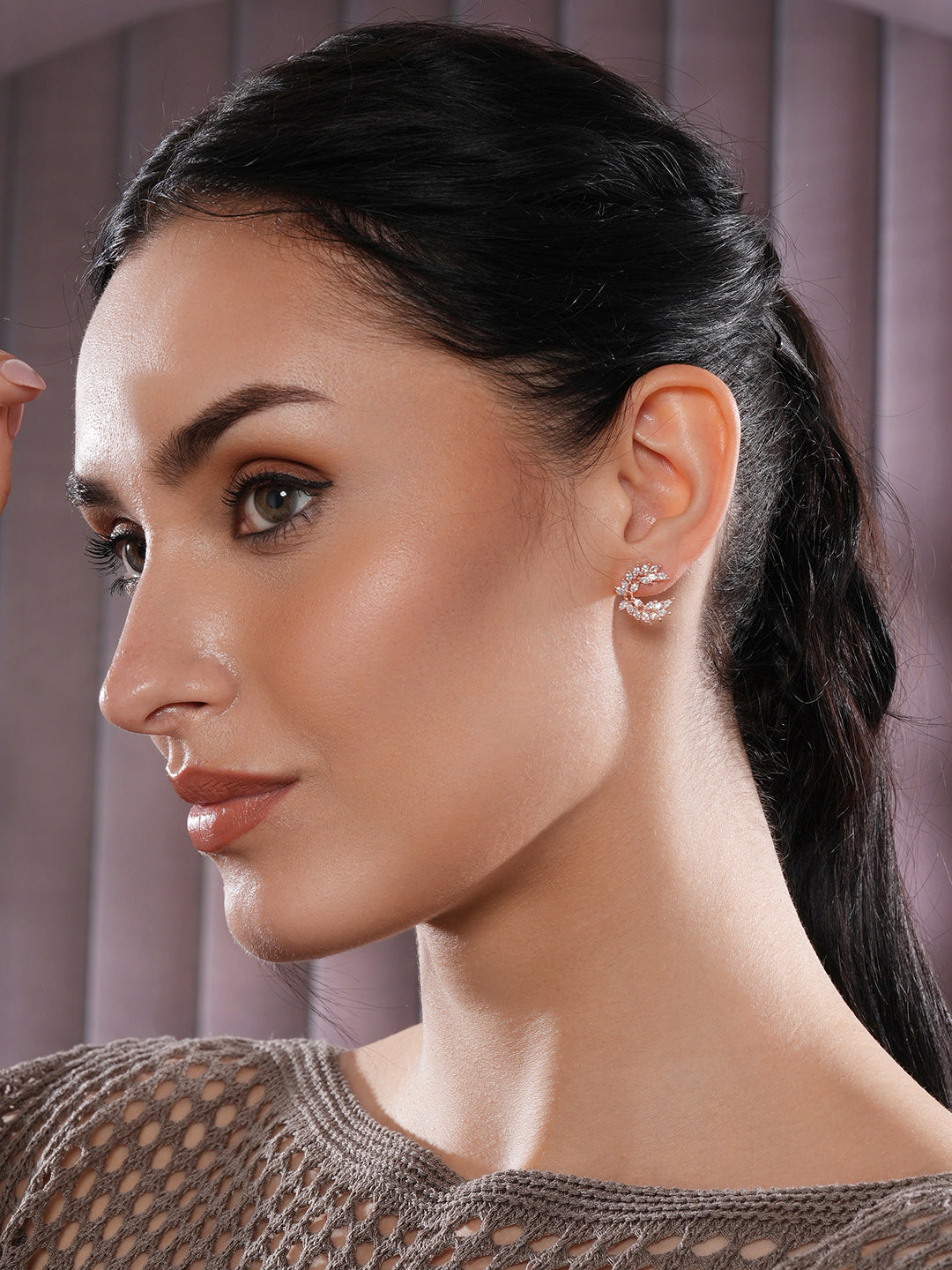 Jazz And Sizzle Rose Gold Plated CZ Studded Contemporary Studs