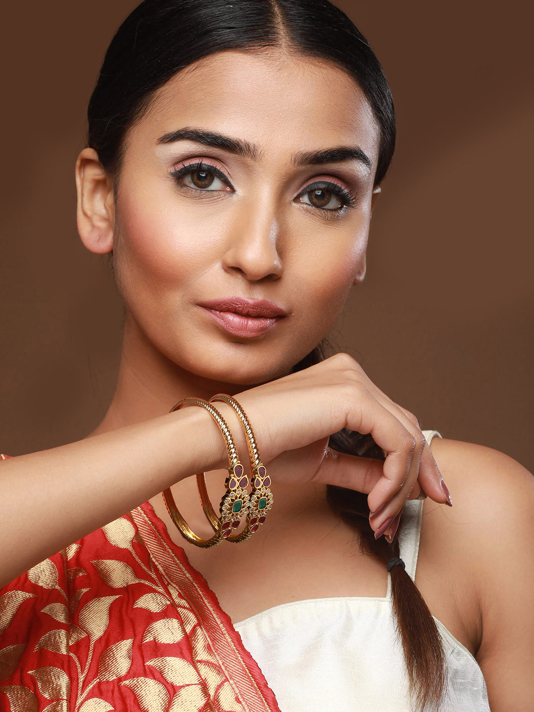 Set Of 2 24Ct Gold-Plated Stone-Studded Bangles