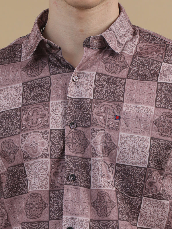 Men Dark Brown Slim Fit Printed Full Sleeve Casual Shirt Cool Colors