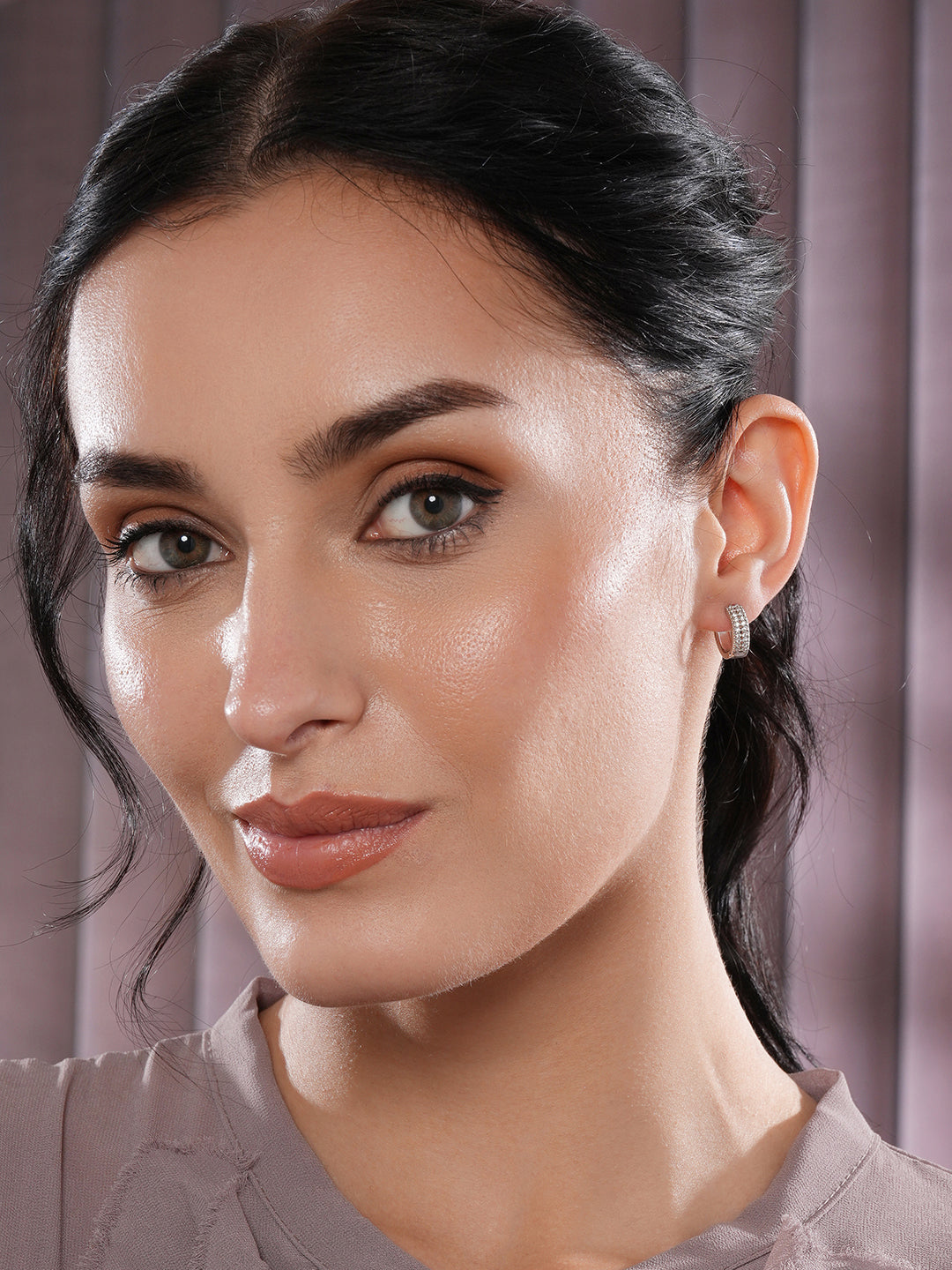 Jazz And Sizzle Silver-Toned Rhodium-Plated CZ Studded Circular Hoop Earrings