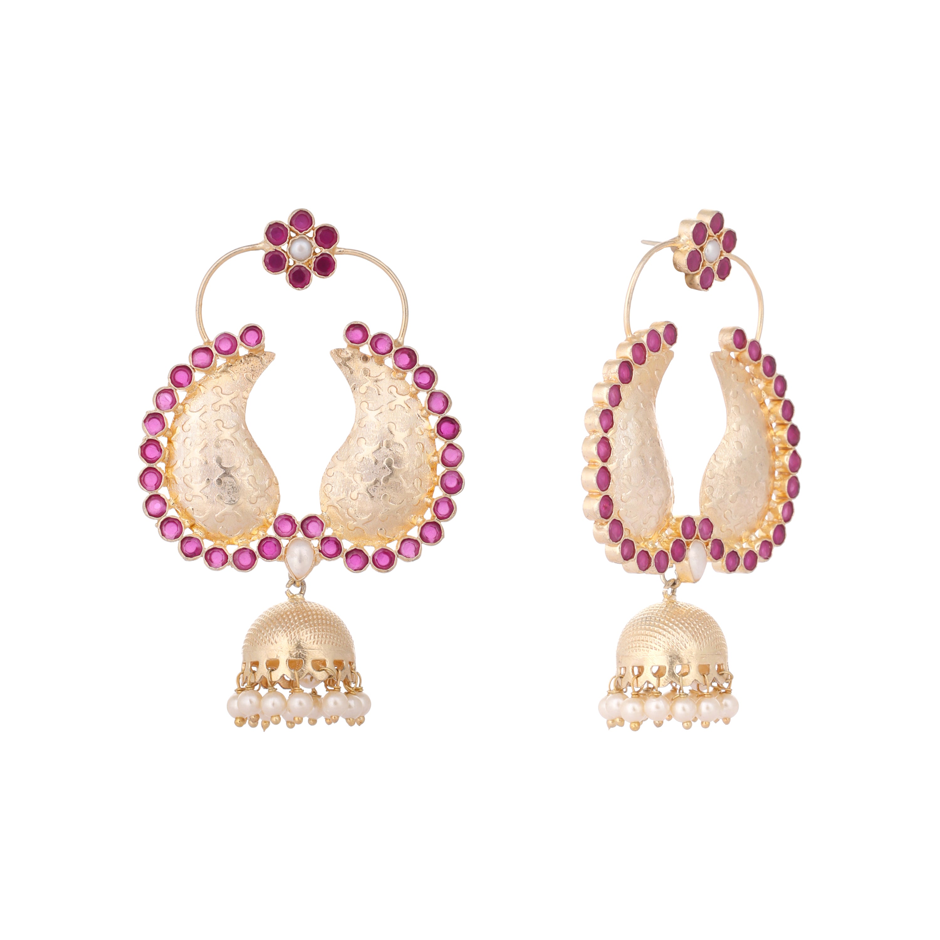 22K Gold Plated Pink Dangler Jhumki Earrings