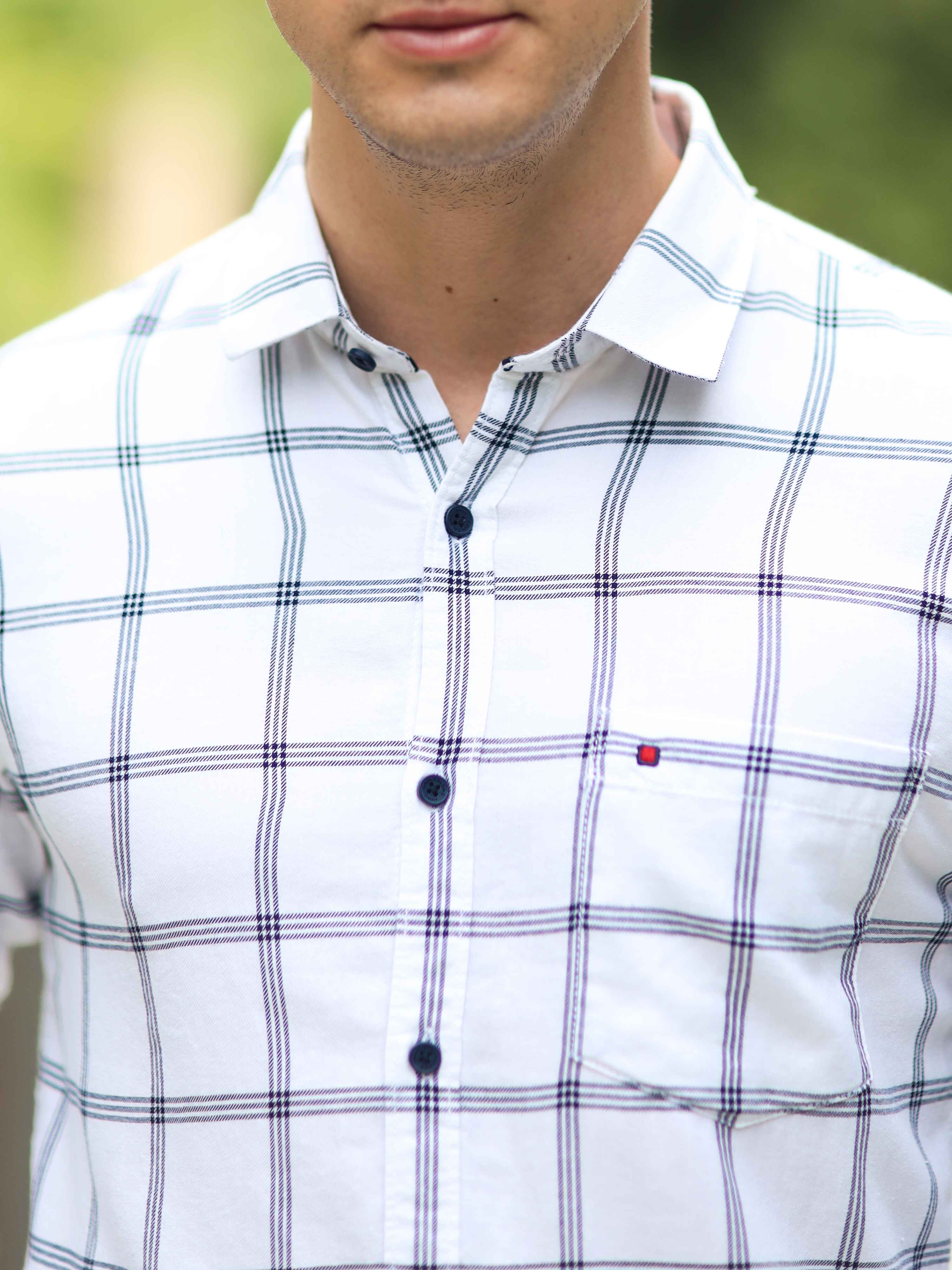 Men's White Slim Fit Checks Full Sleeves Casual Shirts