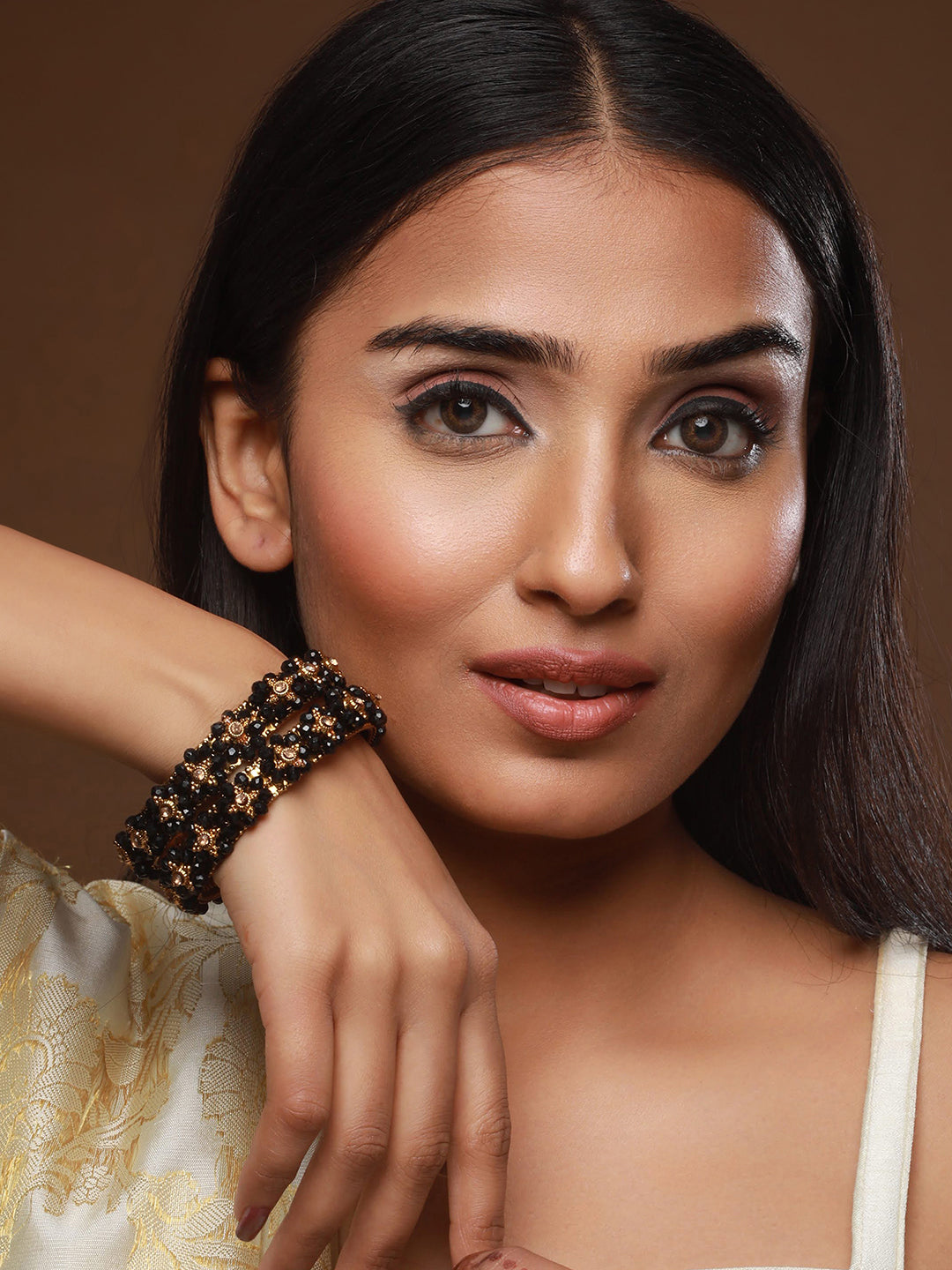 Set Of 2 Gold-Plated Beaded Bangles
