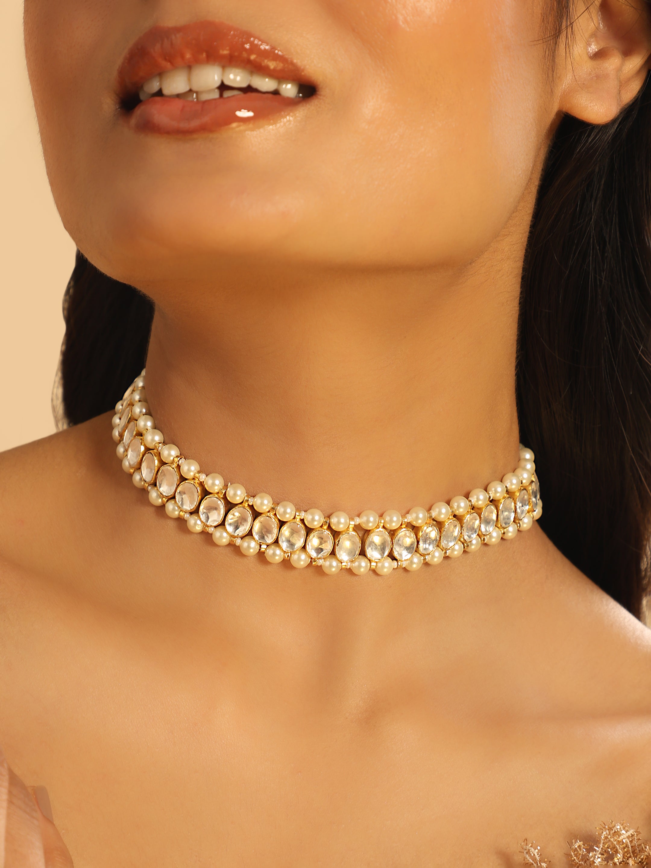 22K Gold Plated Kundan Refined Sleek Choker Necklace
