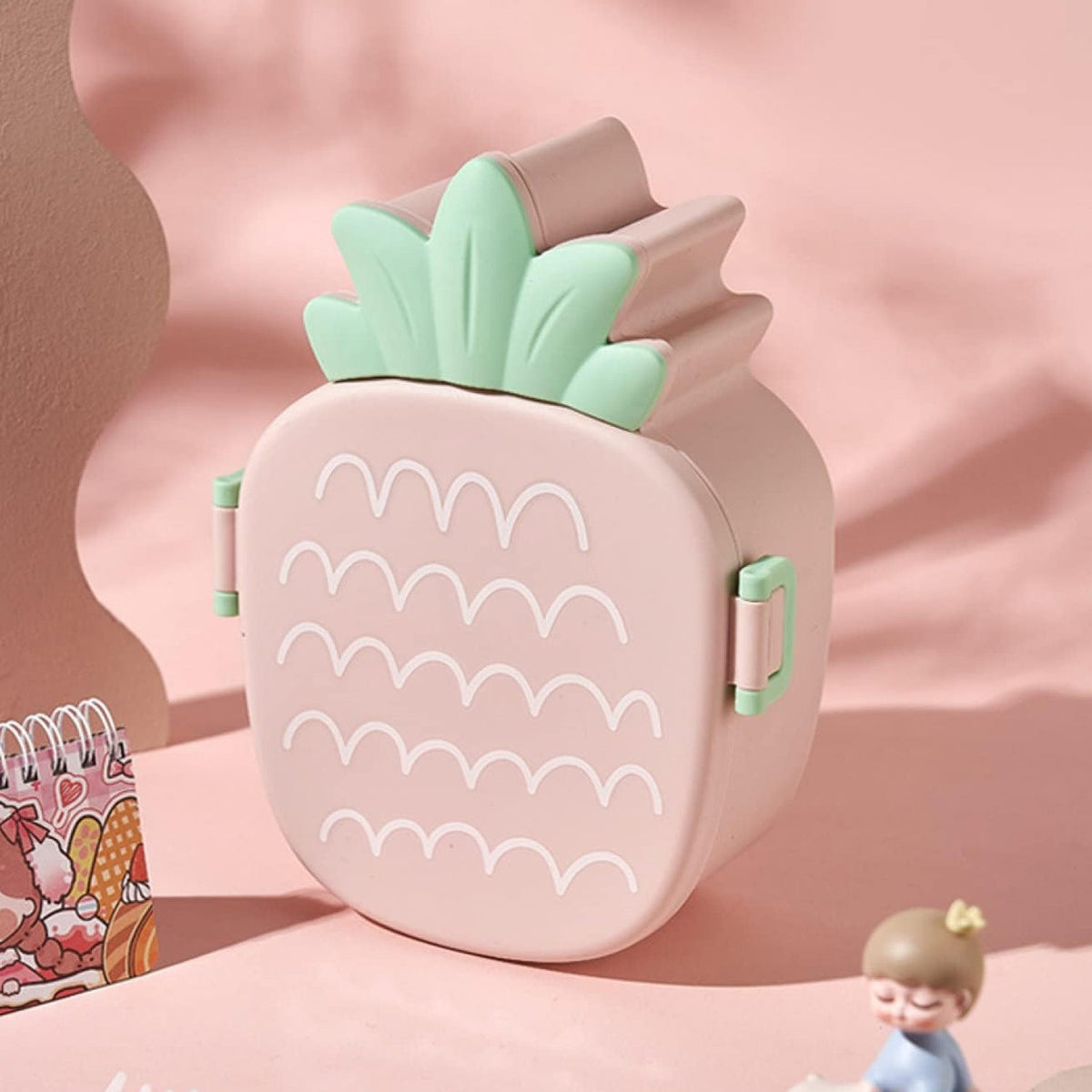 Kids Lunch Box Cute Pineapple Shaped Bento Box With Fork Spoon Snack Candy Container Microwave Portable Office Lunch Box (1 Pc With Spoon Fork Color Box) HP DD