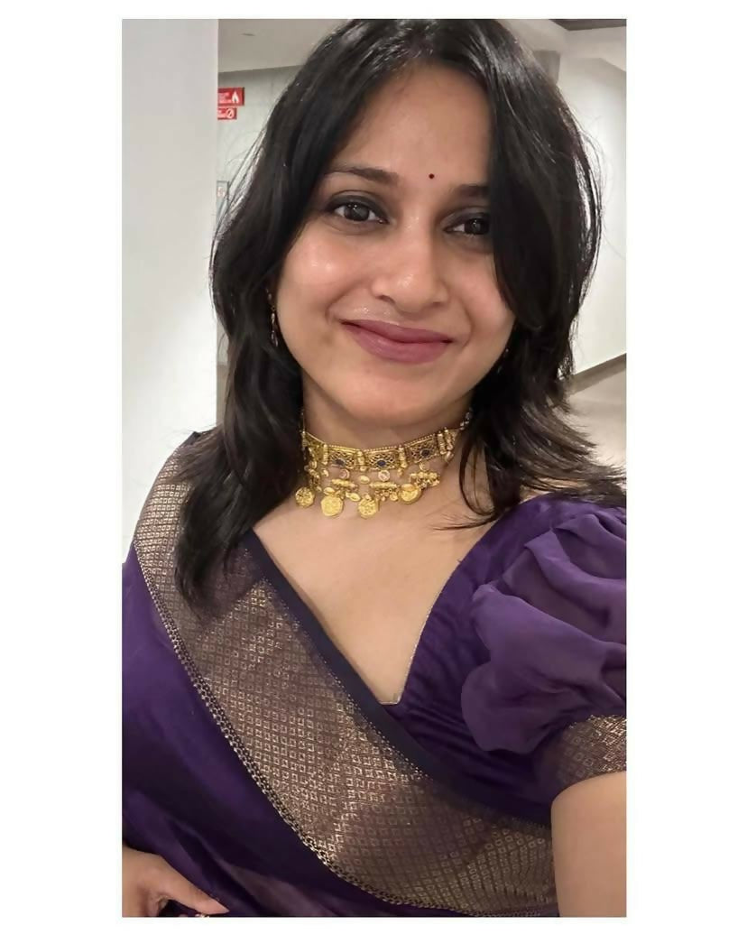 AXONIT Traditional Violet Cotton Saree Crafted with Delicate Golden Zari Butti and Royal Border