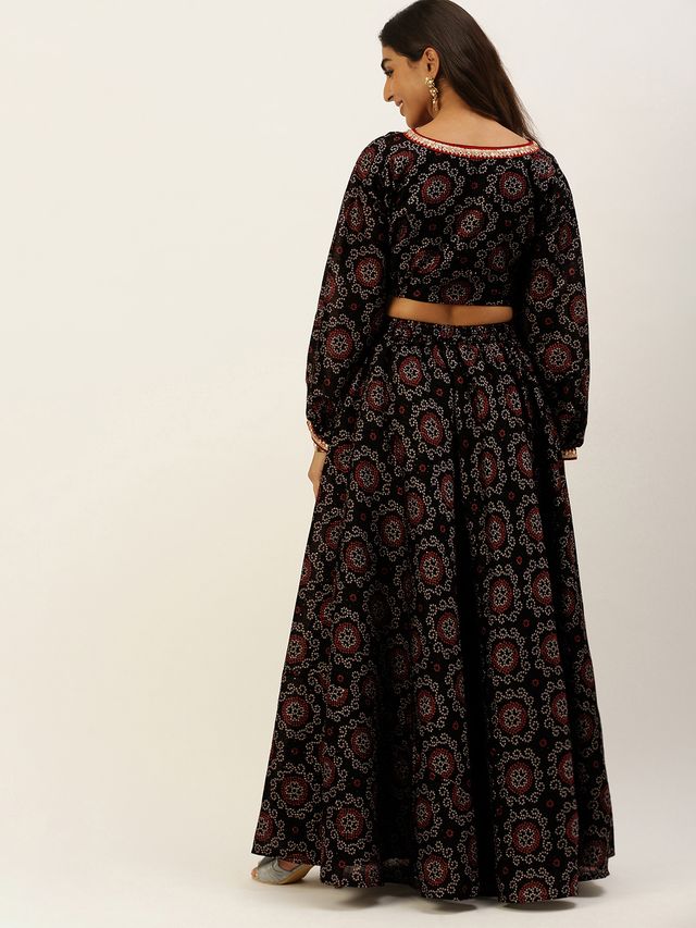 Bollywood Vogue Ready To Wear Black Printed Art Silk Co Ords Set