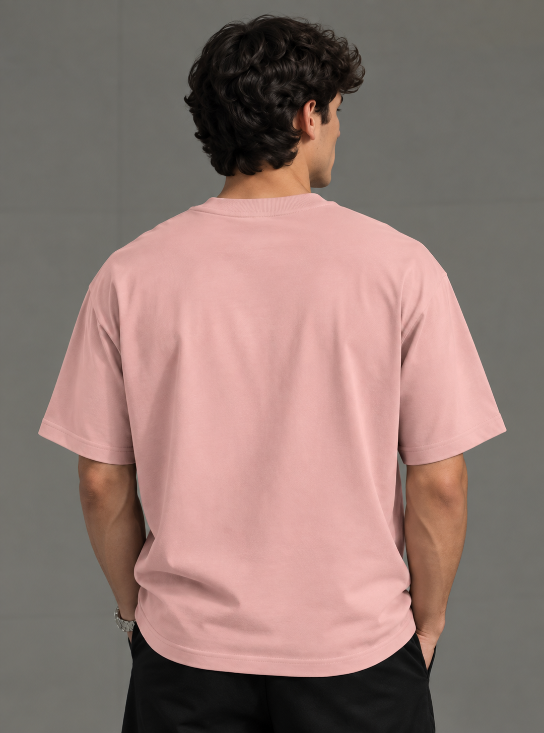 HUSTLE Men's Crew Neck Oversized Tees - Pink