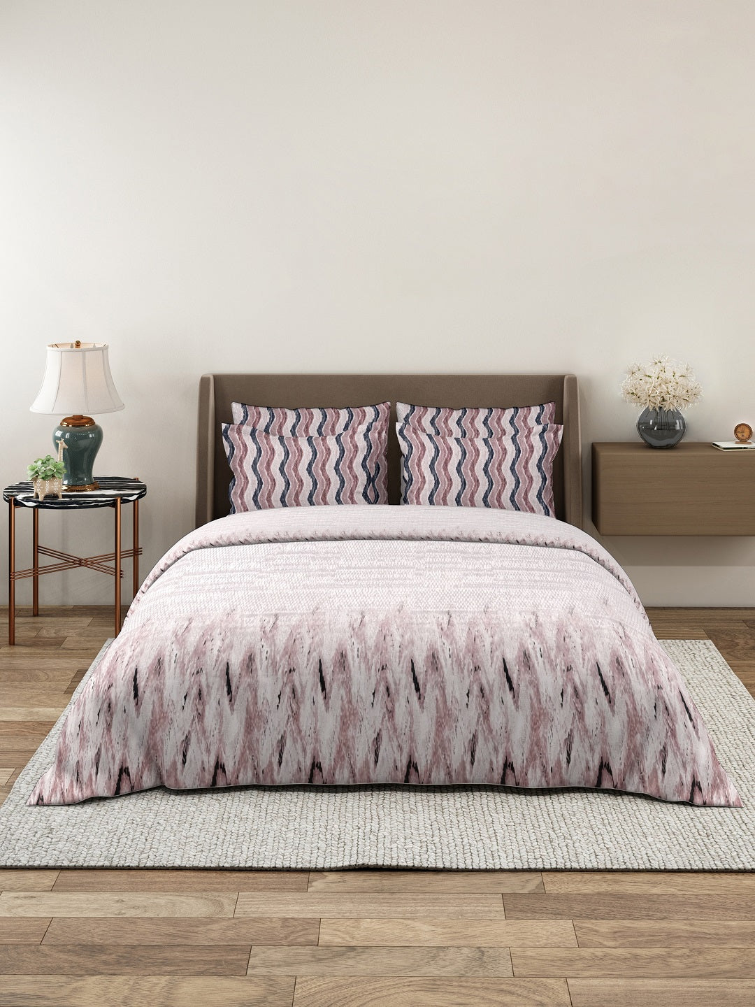 Vera 100% Pure Cotton Satin King Bedsheet With 2 Contrast Pillow Covers