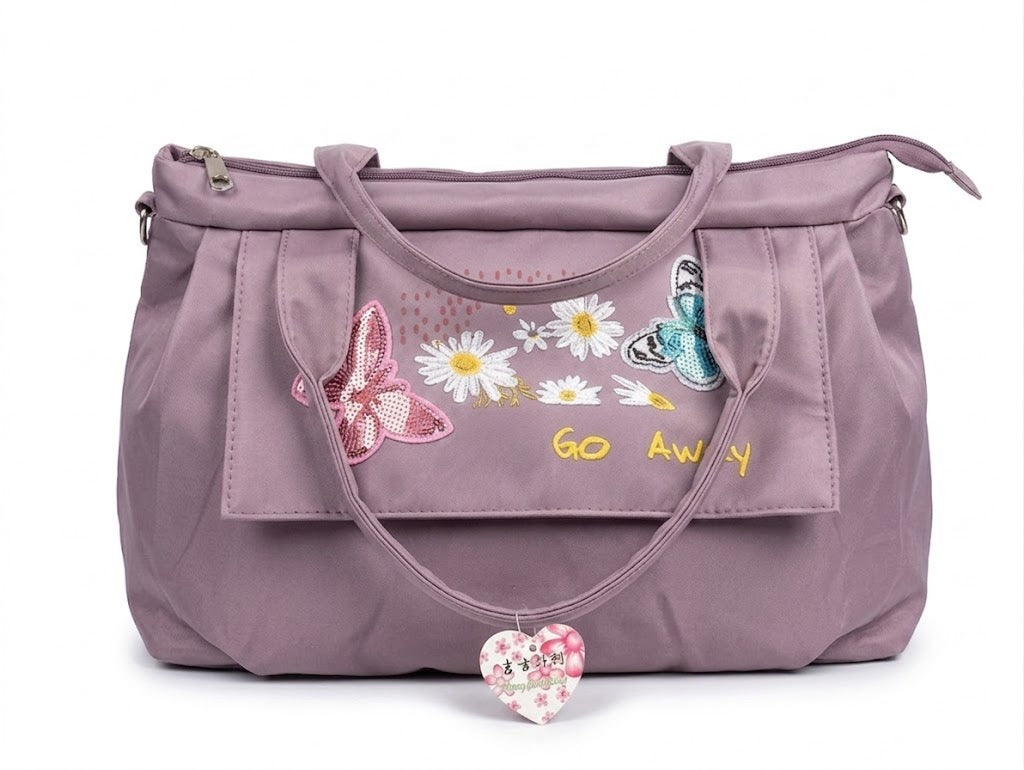 Buddy Cares Women Floral & Butterfly Embroidered Shoulder Bag | Adjustable Crossbody Strap – Purple – view 2 – Buddy Cares