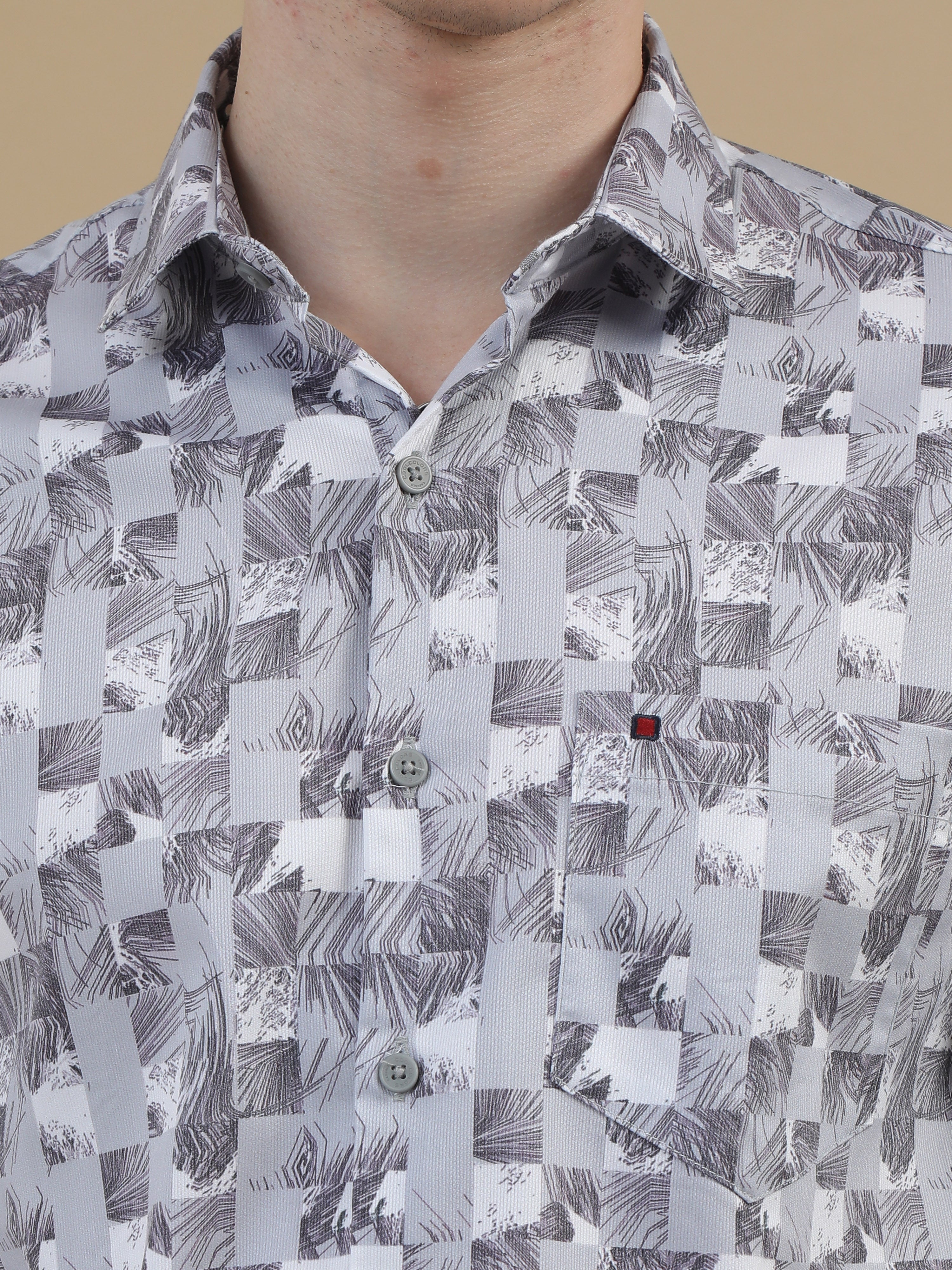Men Light Purple Slim Fit Printed Full Sleeve Casual Shirt