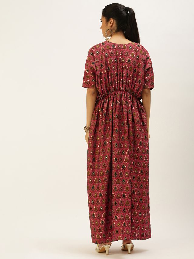 Bollywood Vogue Ready To Wear Pink Chanderi Art Silk Kaftan Gown