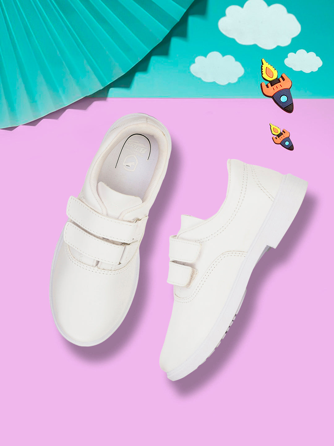 Bata Girl's White Velcro School Shoes - White