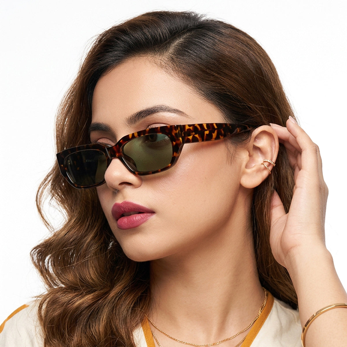 Eyejack Demi Brown Rectangle Sunglasses for Men and Women - Style L989 - worn by a male model (image 3)