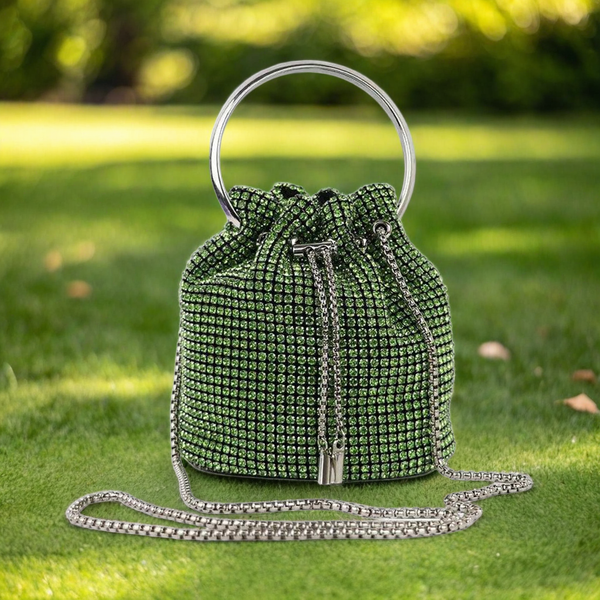 Luxury Rhinestone Drawstring Potli Bag with Metal Handle