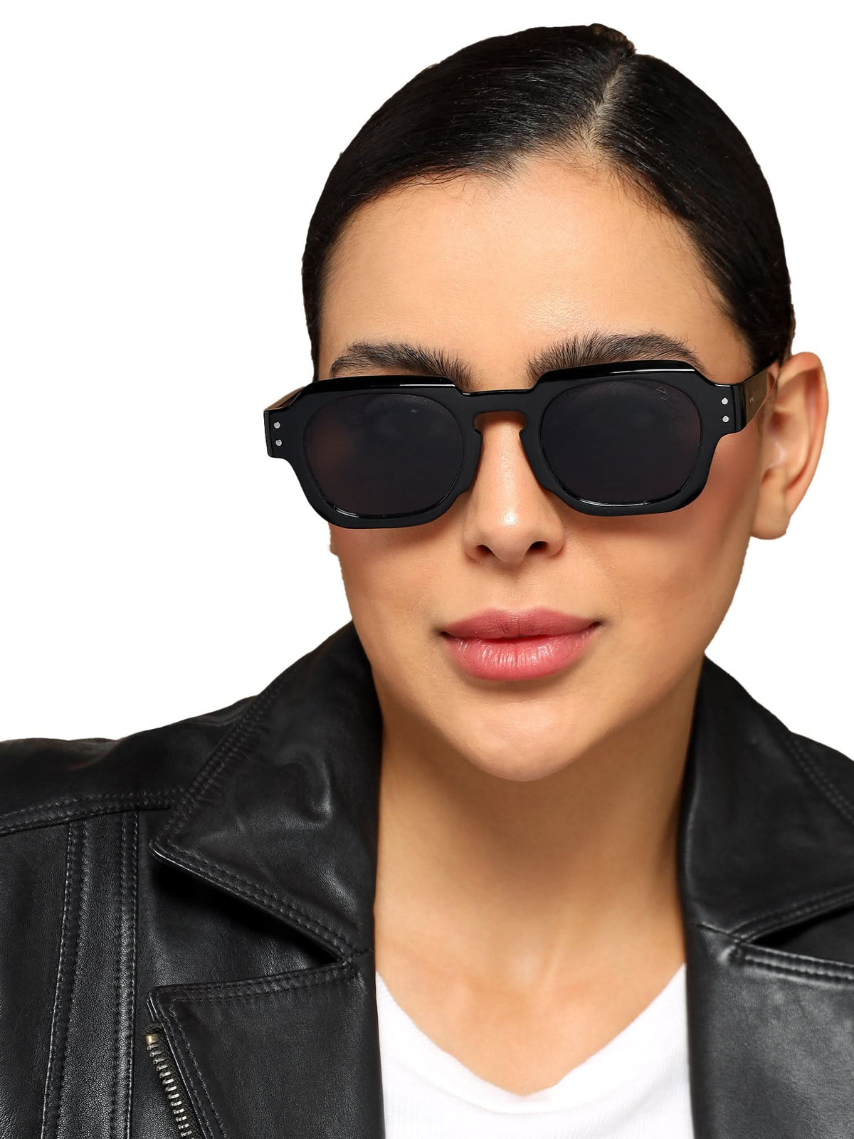 Milan Black Round Sunglasses for Men and Women - Style L990 - worn by a male model (image 7)