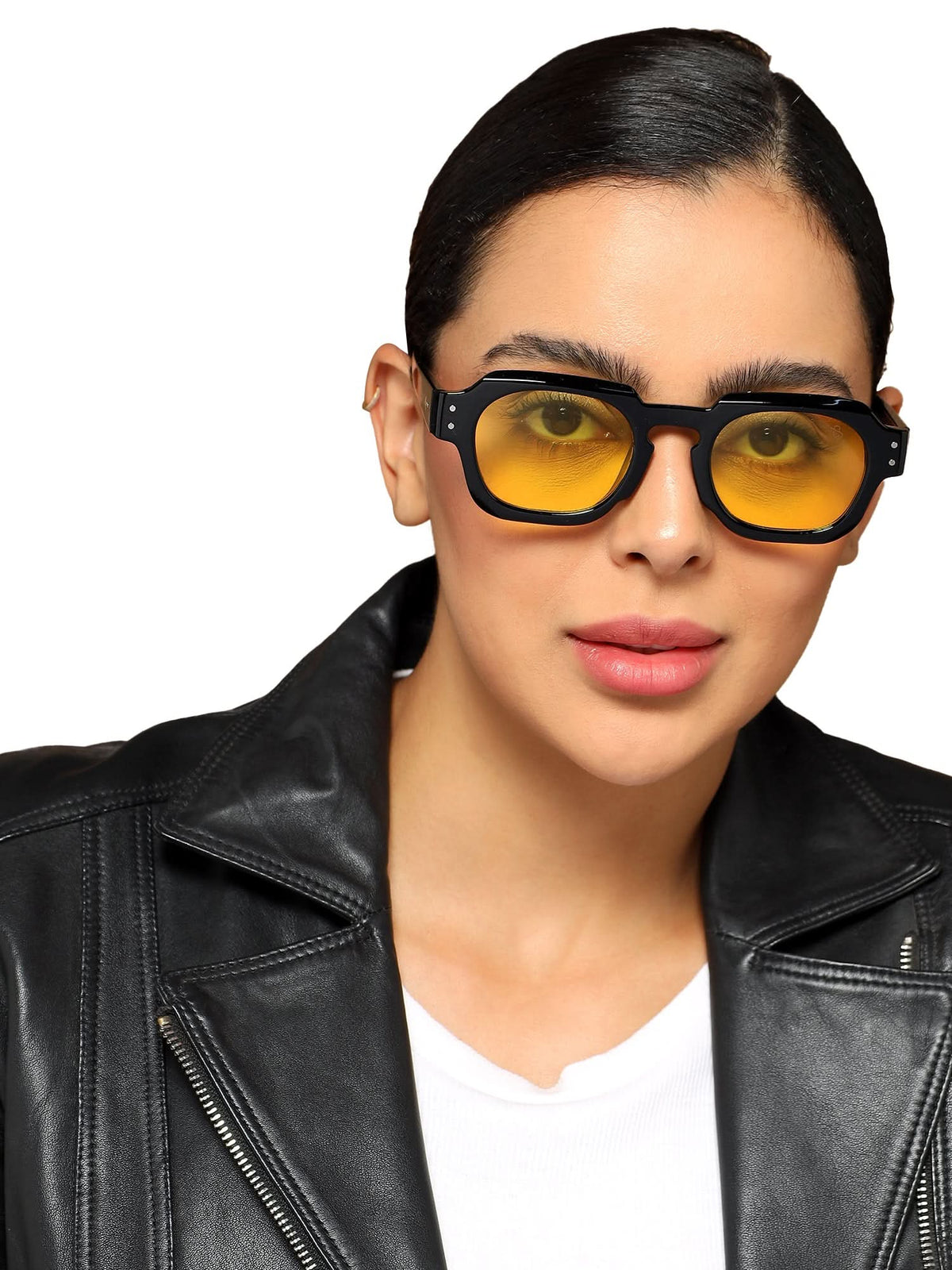Milan Black Round Sunglasses for Men and Women - Style L991 - worn by a male model (image 6)