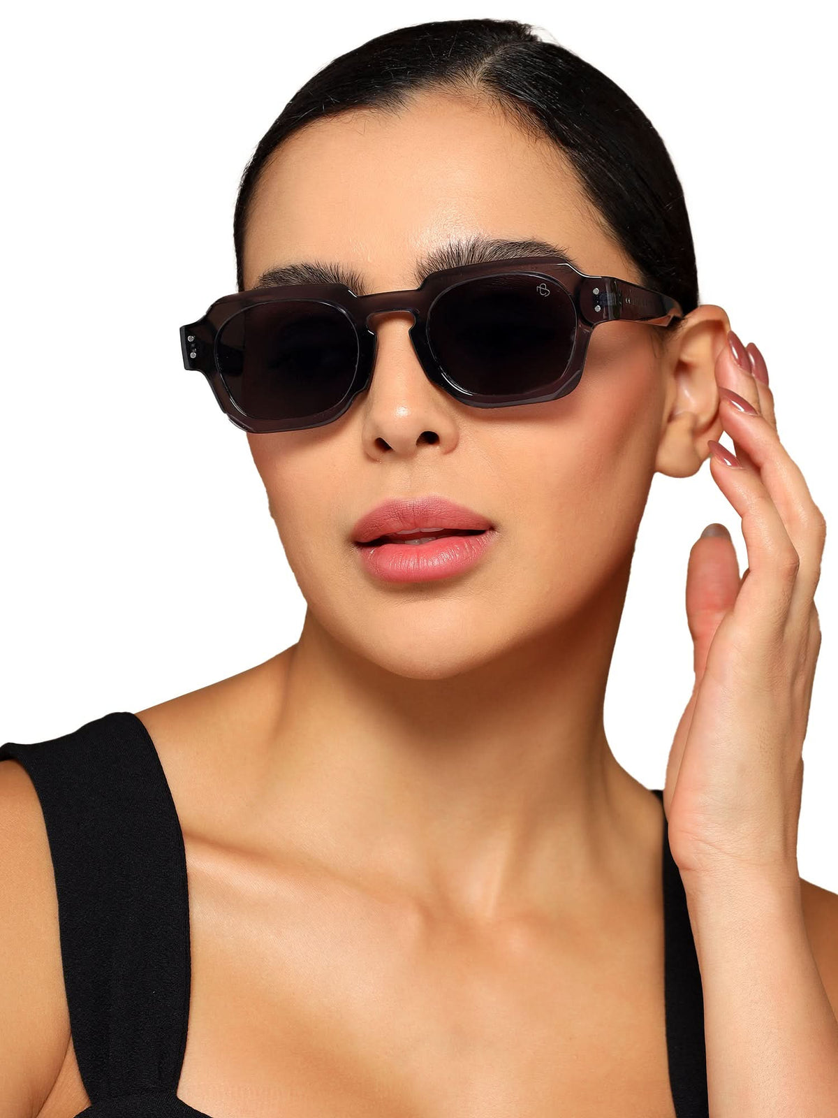 Milan Grey Round Sunglasses for Men and Women - worn by a male model (image 2)